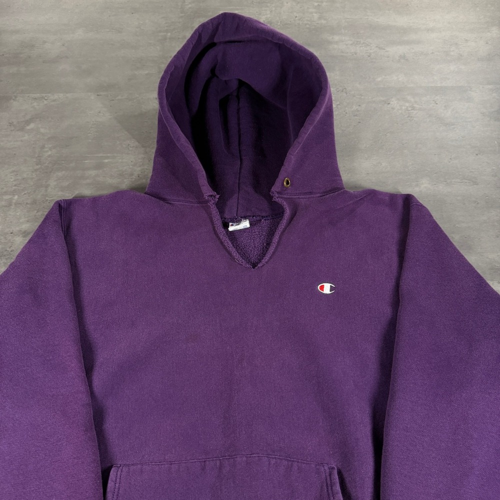 Vintage Champion Reverse Weave Hoodie Mens XL Purple Pullover Made In USA RARE